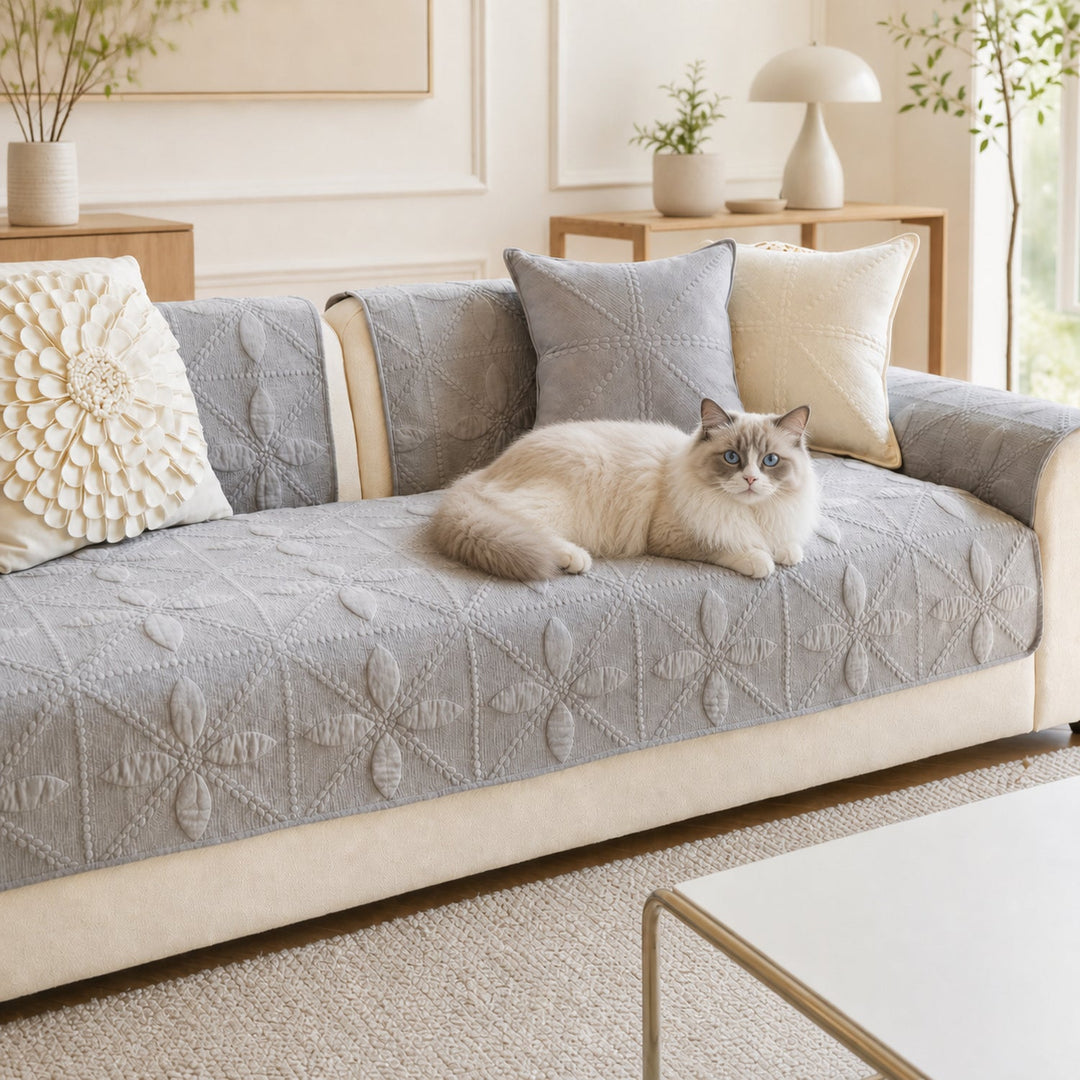 Leaf Lattice Quilted Sofa Protector | Cotton | Non-Slip & Machine Washable