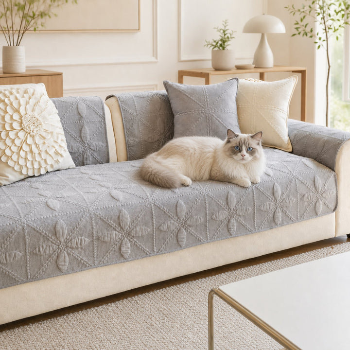 Leaf Lattice Quilted Sofa Protector | Cotton | Non-Slip & Machine Washable