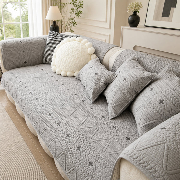 Nordic Cross Quilted Sofa Protector | 100% Cotton Non-Slip Washable Cover
