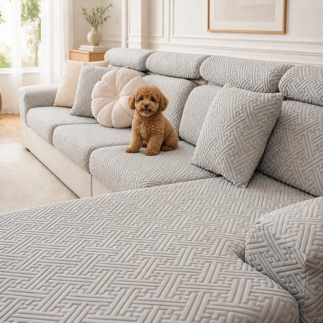 Modern Maze | Stretch Sofa Cushion Covers | Embossed Plush | Washable Sofa Protector