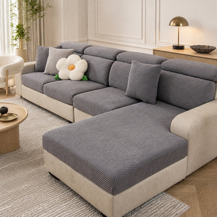 Geometric Stretch Sofa Protector | Full-Wrap Washable Cushion Cover