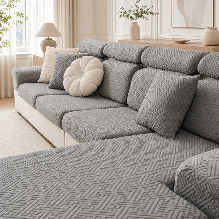 Modern Maze | Stretch Sofa Cushion Covers | Embossed Plush | Washable Sofa Protector