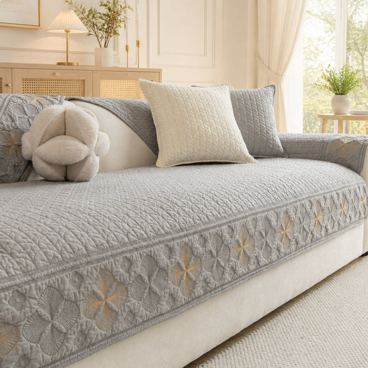 Floral Grace Quilted Sofa Cover | 100% Cotton | Non-Slip Machine-Washable