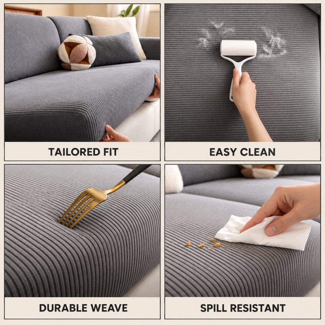 Striped Corduroy Stretch Sofa Cushion Covers | Scratch-Resistant Washable Sofa Protector