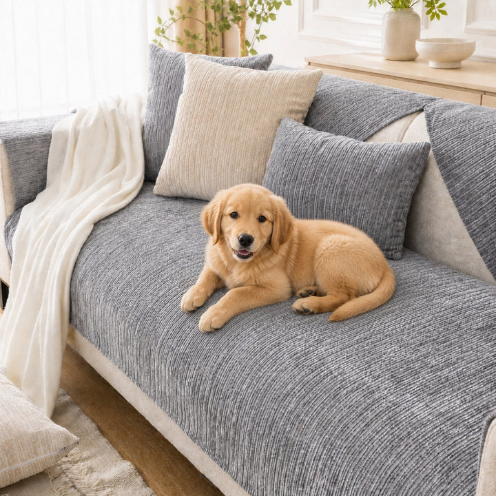 Soft Line Chenille Sofa Protector | Non-Slip Ribbed Design | Machine Washable