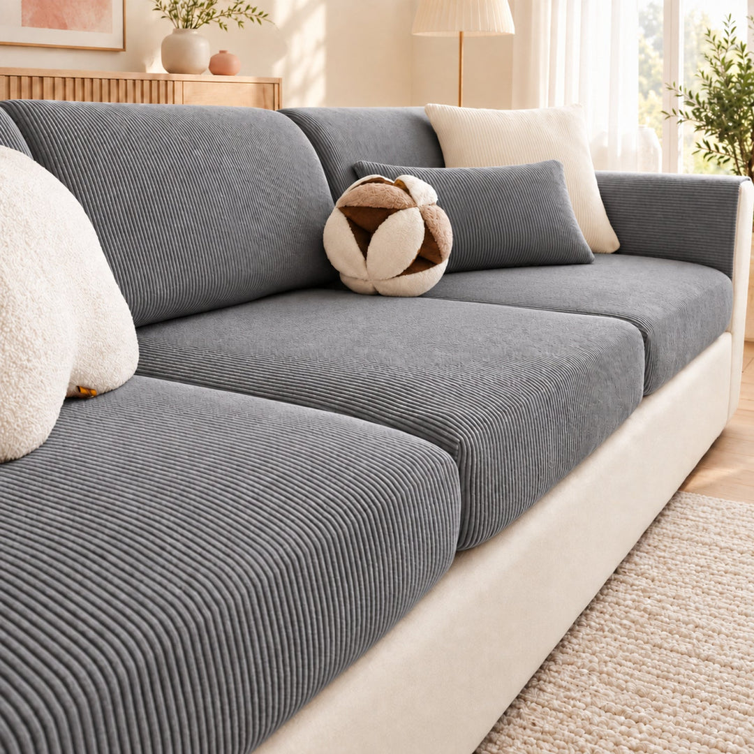 Striped Corduroy Stretch Sofa Cushion Covers | Scratch-Resistant Washable Sofa Protector