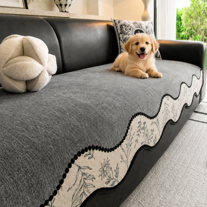 Herb Garden Chenille Sofa Cover | Non-Slip Machine-Washable