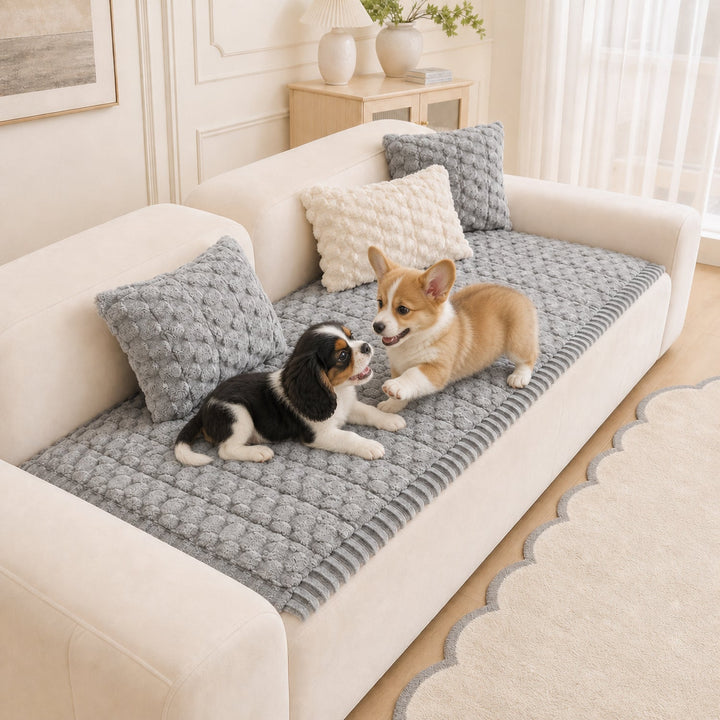 Honeycomb Plush Sofa Protector | Thick Non-Slip Washable Pet-Friendly Cover