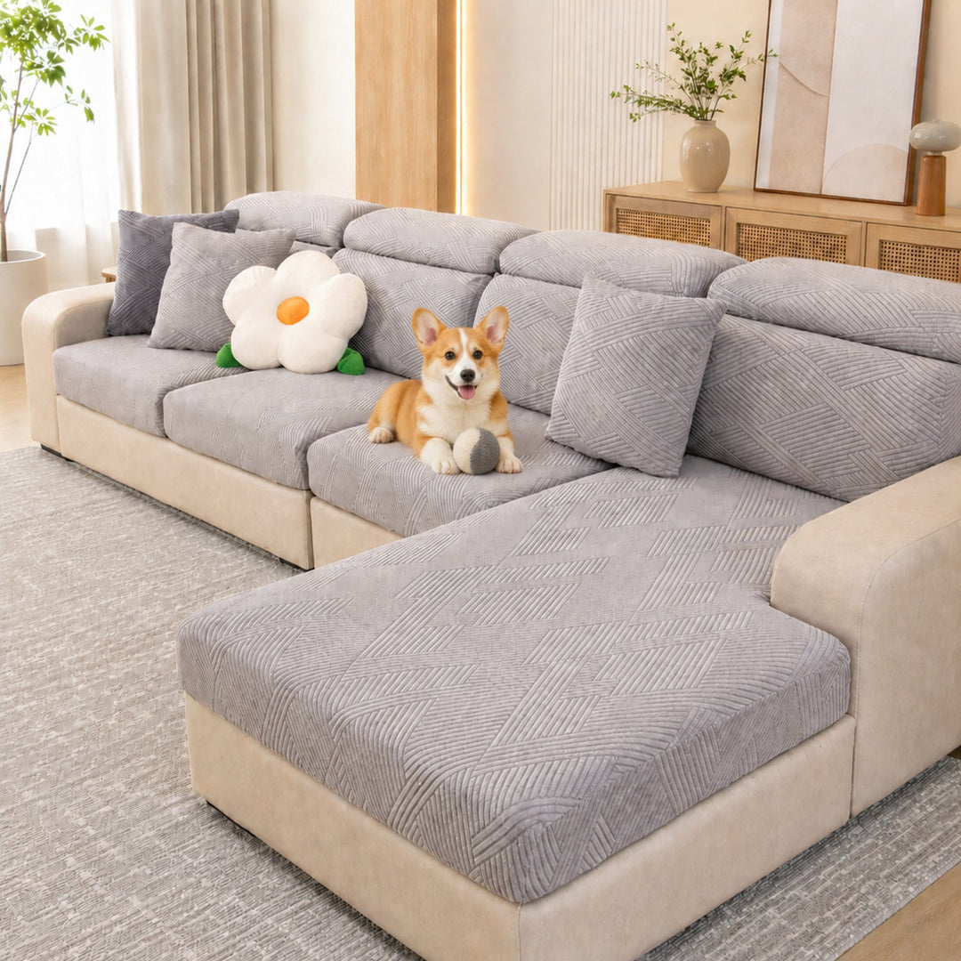 Geometric Stretch Sofa Protector | Full-Wrap Washable Cushion Cover