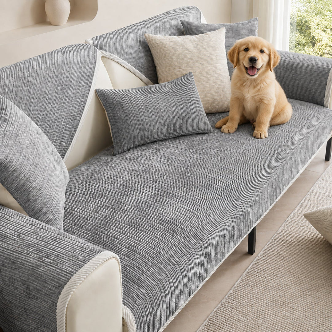 Striped Chenille Sofa Cover | Anti-Scratch & Non-Slip | Pet Proof | Machine Washable