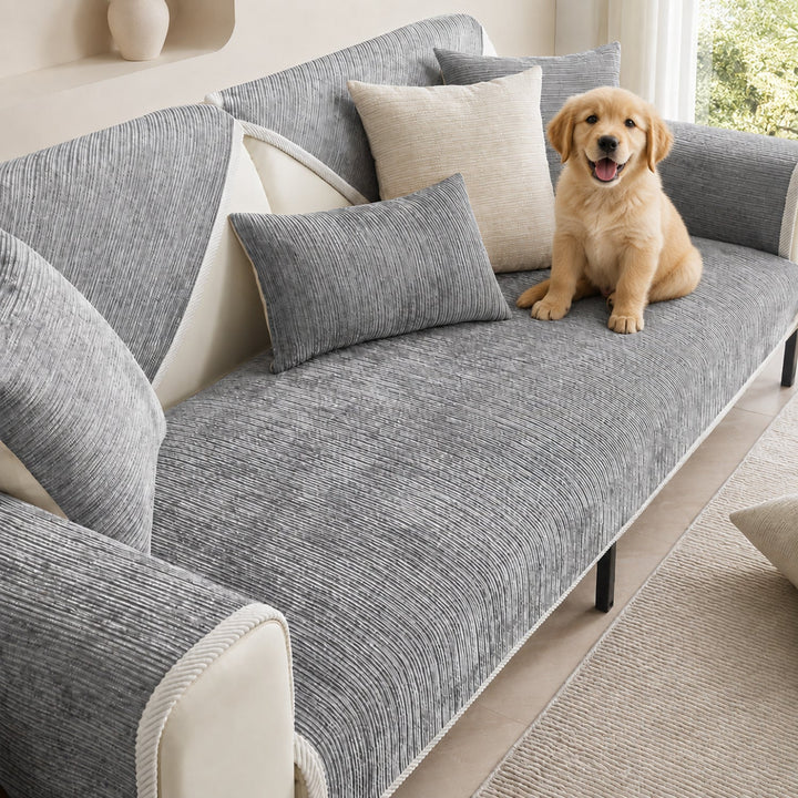 Striped Chenille Sofa Cover | Anti-Scratch & Non-Slip | Pet Proof | Machine Washable