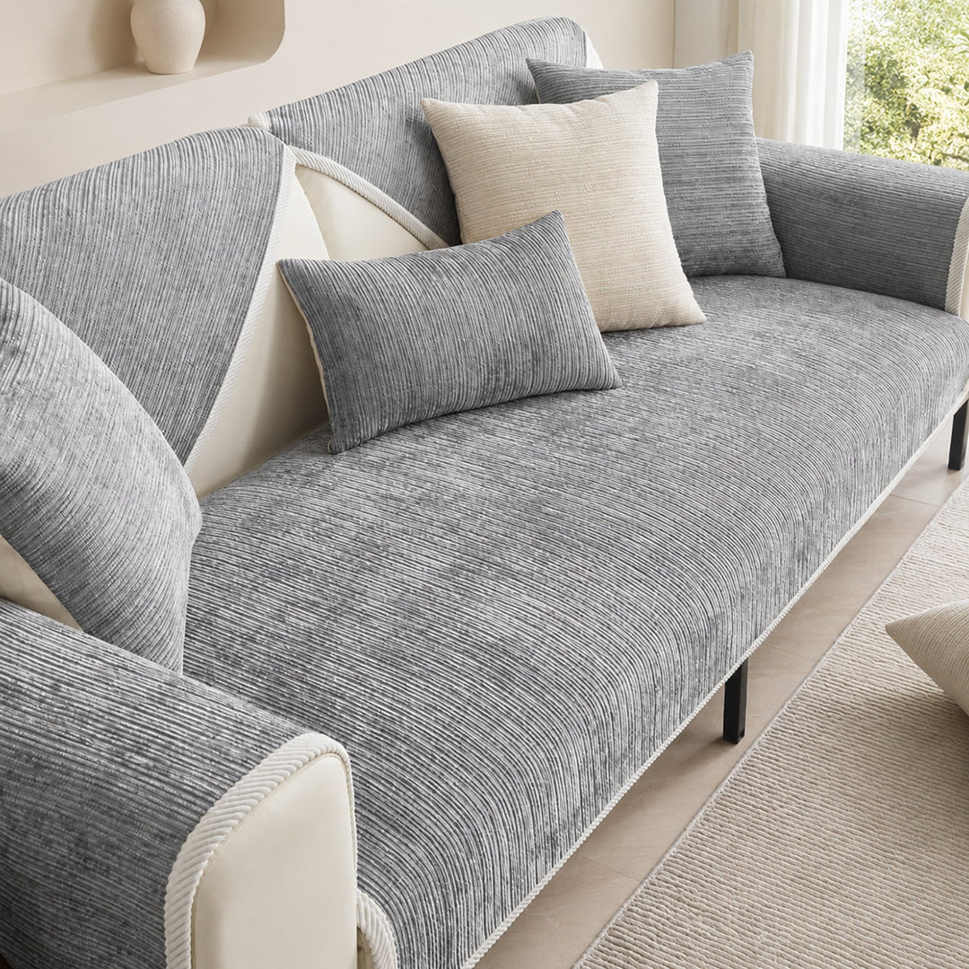 Striped Chenille Sofa Cover | Anti-Scratch & Non-Slip | Pet Proof | Machine Washable