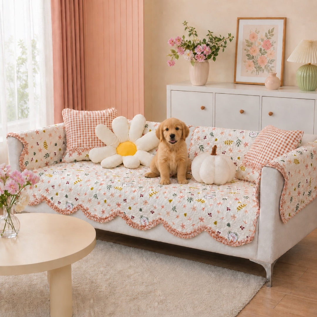 Cottage Garden Sofa Cover | Floral Cotton Non-Slip Washable