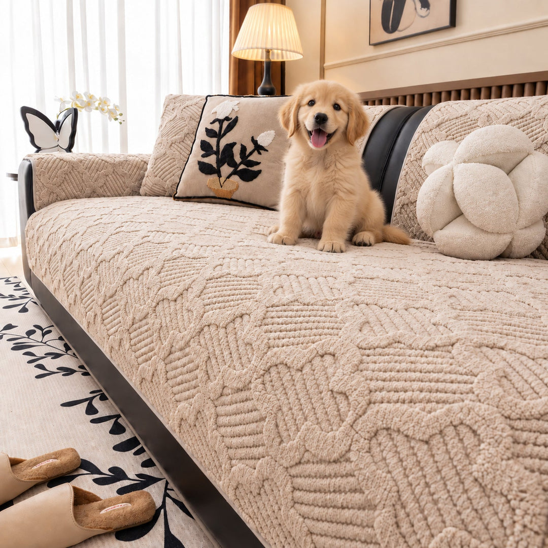 Plush Sofa Cover | Non-Slip Sofa Protector | Sculpted Weave | Machine Washable