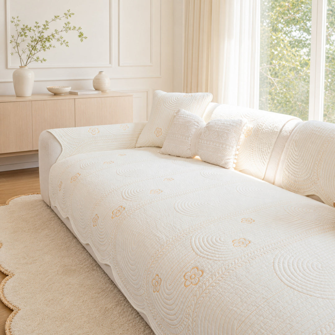 Floral Cotton Sofa Cover | Breathable Anti-Slip All-Season | Sofa Protector