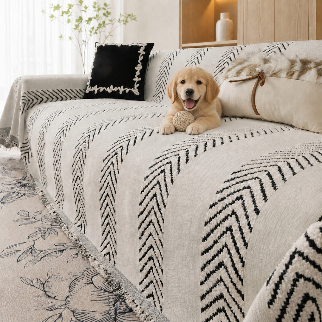 Sofa Throw | Chenille Pet Proof Couch Blanket | Non-Slip Herringbone | Washable | Dog & Cat Friendly