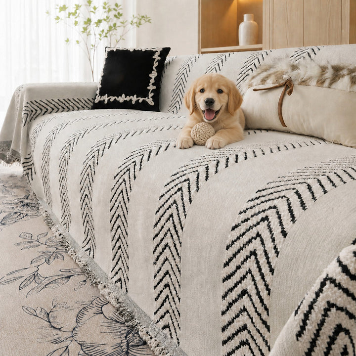 Sofa Throw | Chenille Pet Proof Couch Blanket | Non-Slip Herringbone | Washable | Dog & Cat Friendly