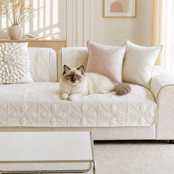 Leaf Lattice Quilted Sofa Protector | Cotton | Non-Slip & Machine Washable