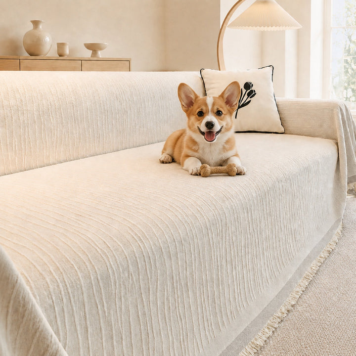 Textured Chenille Sofa Throw | Scratch-Resistant Machine-Washable Sofa Protector