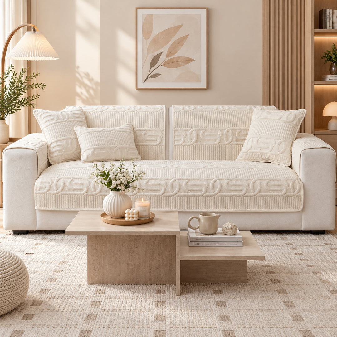 Sofa Cover | Love Lock Quilted Velour | Non-Slip Sofa Protector