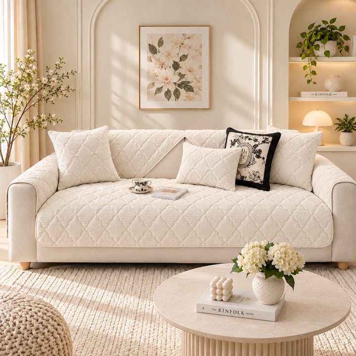 Quilted Sofa Cover | Soft Plush Velvet | Non-Slip, Machine-Washable Sofa Protector
