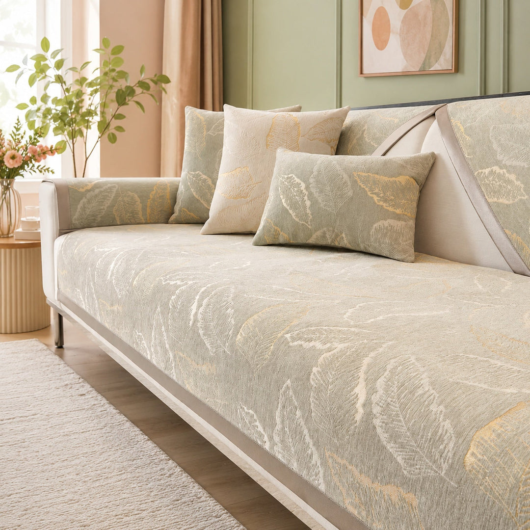 Gilded Leaf Sofa Protector | Chenille Jacquard Non-Slip Washable Cover