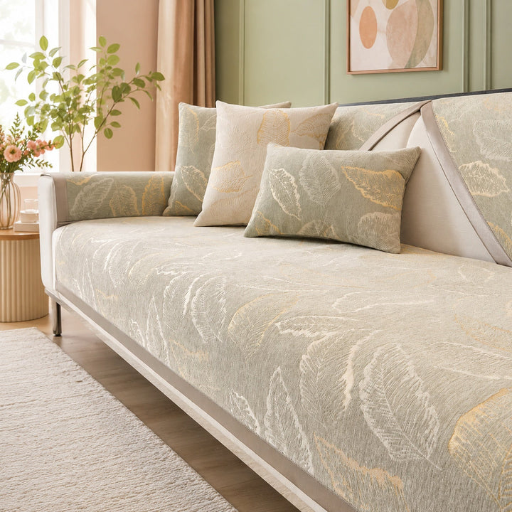 Gilded Leaf Sofa Protector | Chenille Jacquard Non-Slip Washable Cover
