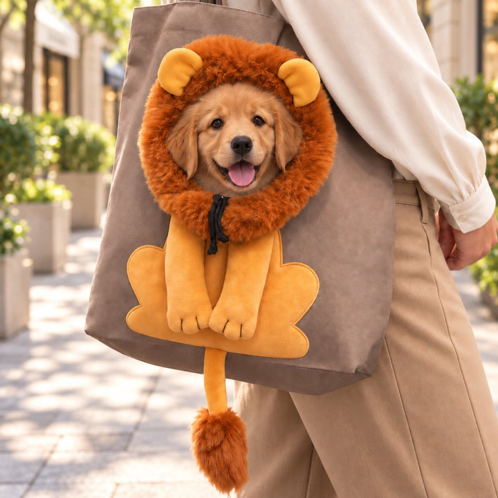 Lion Pet Carrier Tote | Cotton Canvas Shoulder Bag for Small Dogs & Cats
