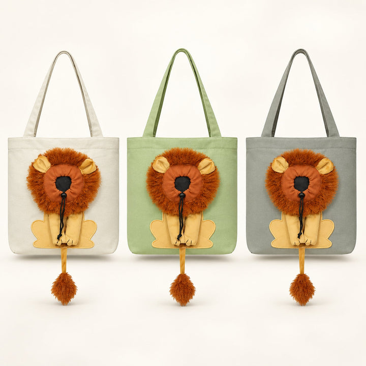 Lion Pet Carrier Tote | Cotton Canvas Shoulder Bag for Small Dogs & Cats