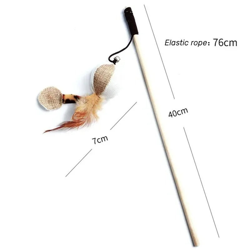 Colorful Wand Cat Toy with Wooden Handle