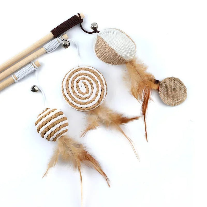 Colorful Wand Cat Toy with Wooden Handle