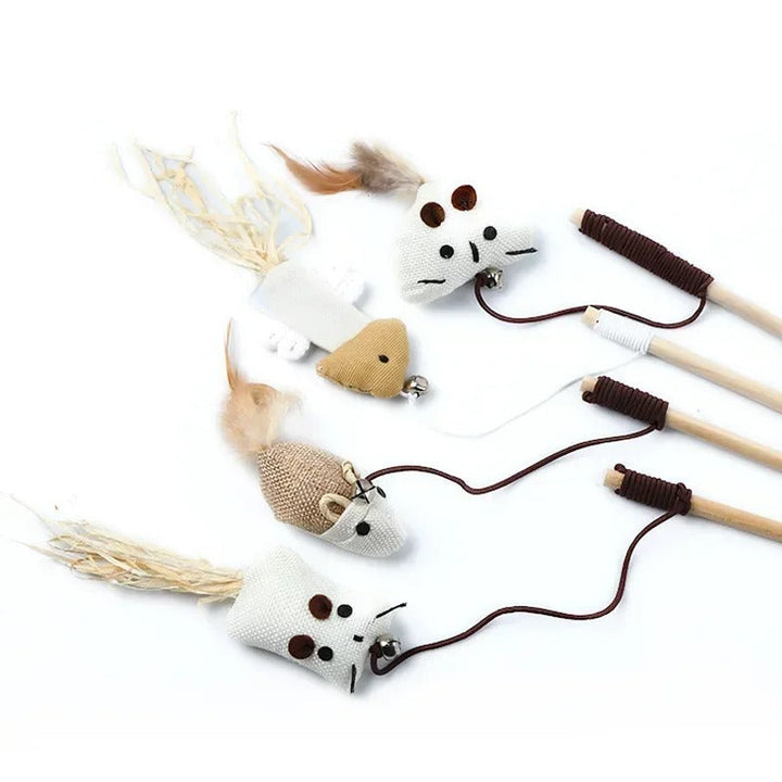 Colorful Wand Cat Toy with Wooden Handle