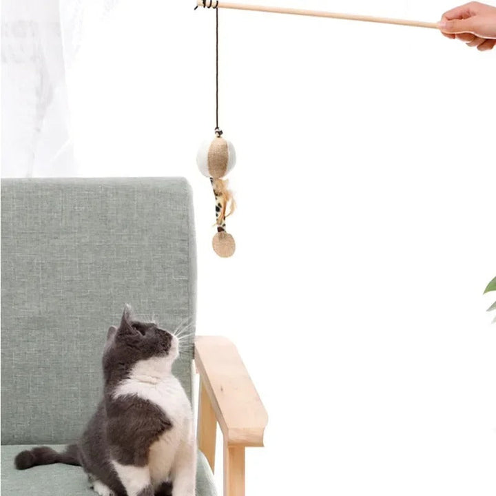 Colorful Wand Cat Toy with Wooden Handle