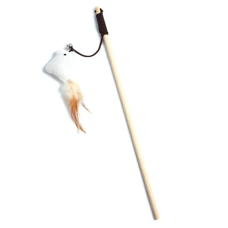 Colorful Wand Cat Toy with Wooden Handle