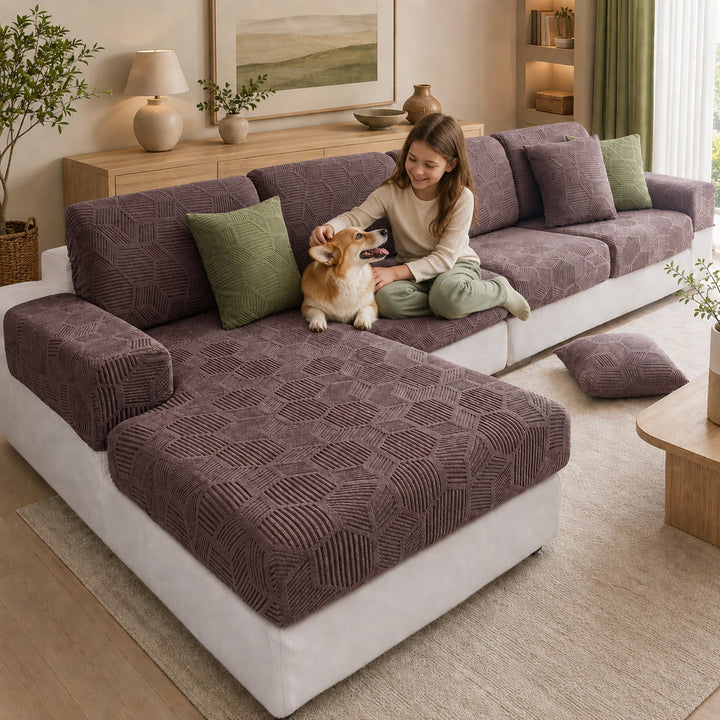 Honeycomb Stretch Sofa Protector | Water-Resistant Full-Coverage Cushion Cover