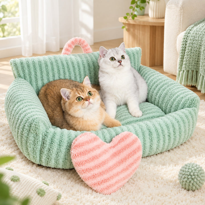 Dog Bed & Cat Bed | With Heart-Shaped Pillow | Soft Fleece, Padded Sides & Non-Slip Base