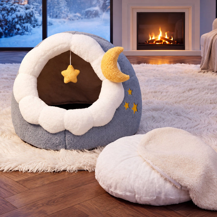 Dog Bed & Cat Bed | Moonlight Cave | Soft Plush, Washable Design & Non-Slip Base