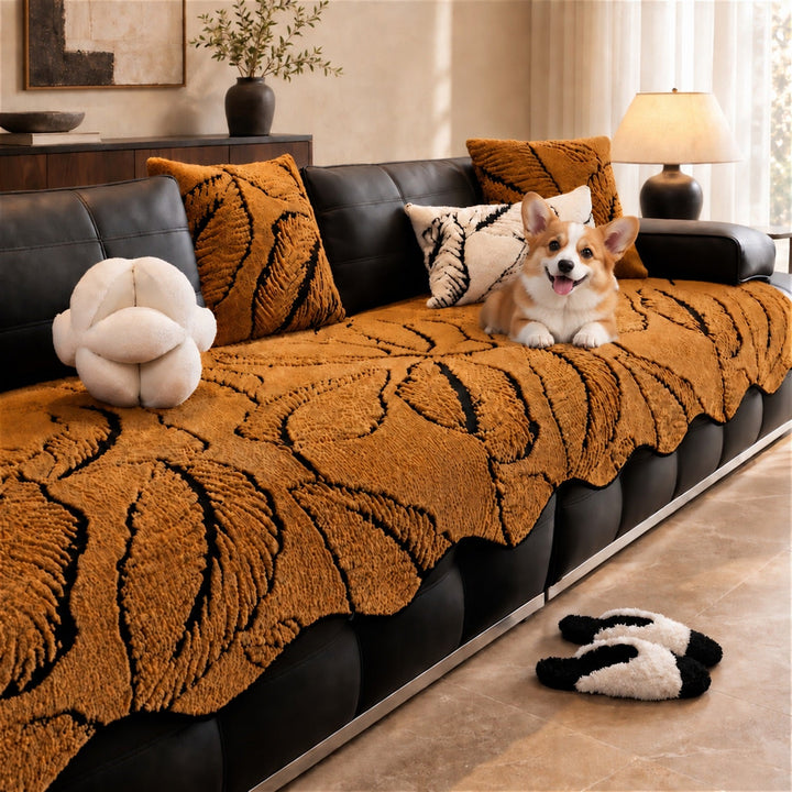 Leaf Tufted Sofa Cover | Thick Plush | Non-Slip & Machine Washable