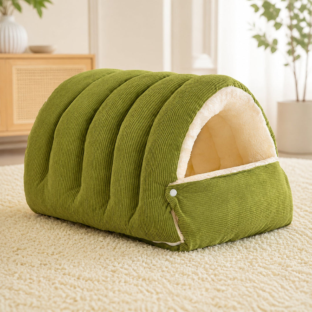 Cosy Tunnel Cat Bed | Warm Corduroy | Removable Washable Hideaway