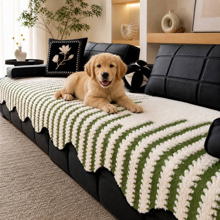 Zebra Wave Chenille Sofa Protector | Soft Non-Slip Machine-Washable Cover