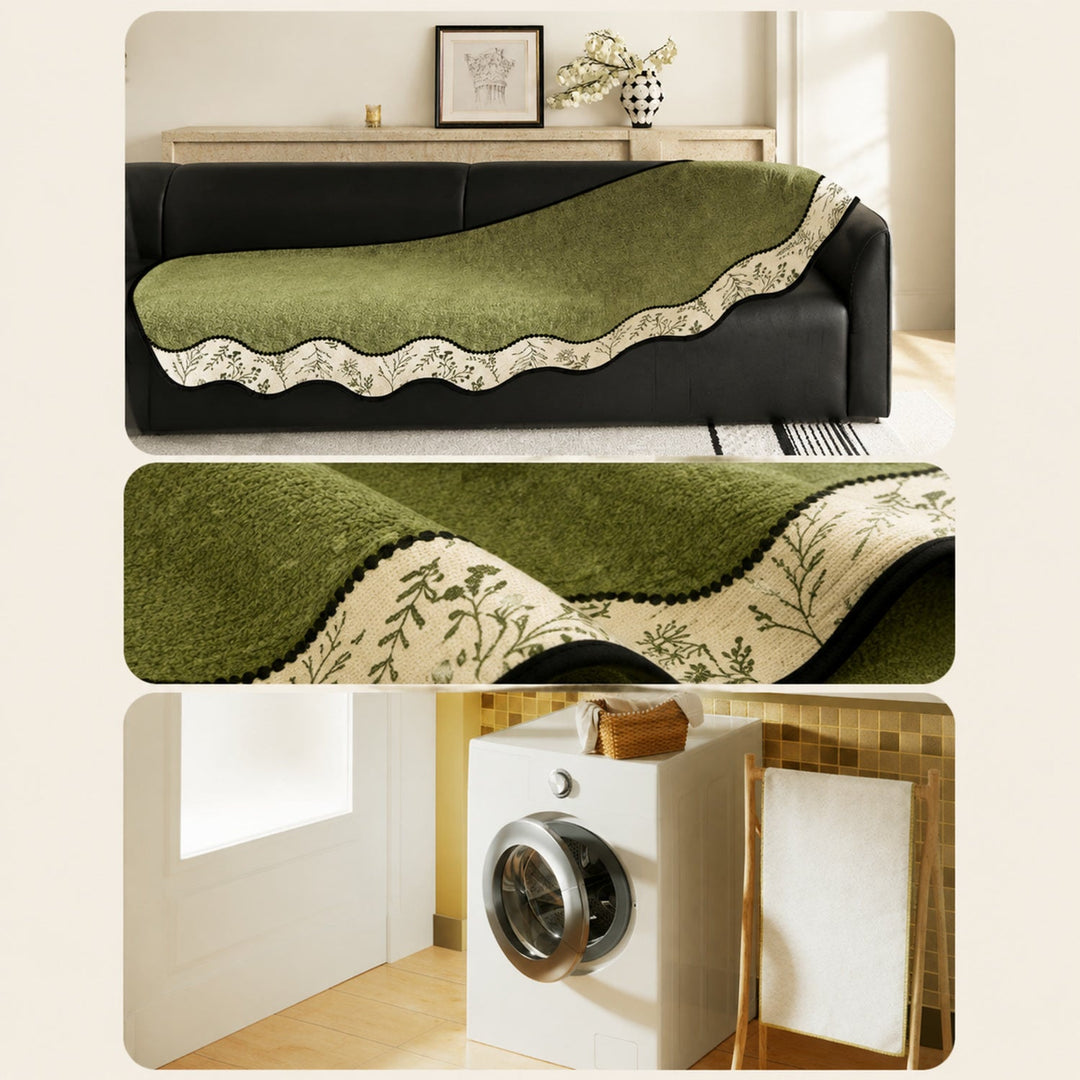 Herb Garden Chenille Sofa Cover | Non-Slip Machine-Washable