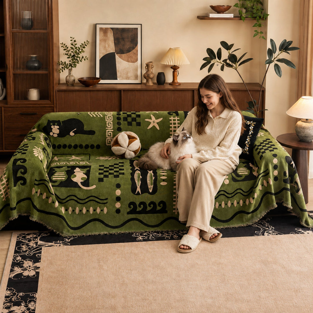 Playful Kitty Chenille Sofa Throw | All-Season Machine-Washable Sofa Protector