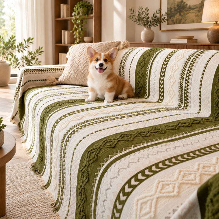 Heritage Loom Chenille Sofa Throw | Machine-Washable Sofa Protector with Fringed Edges