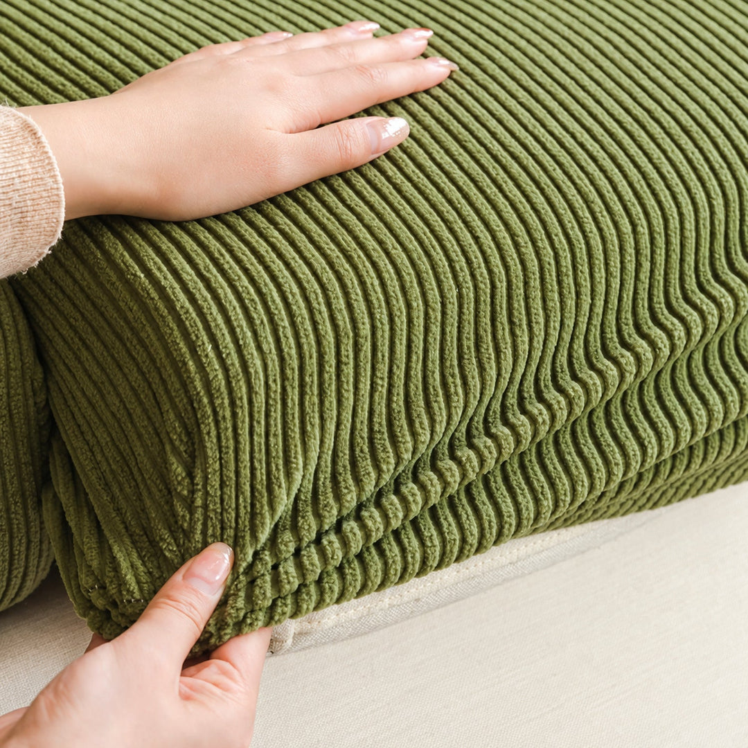 Striped Corduroy Stretch Sofa Cushion Covers | Scratch-Resistant Washable Sofa Protector