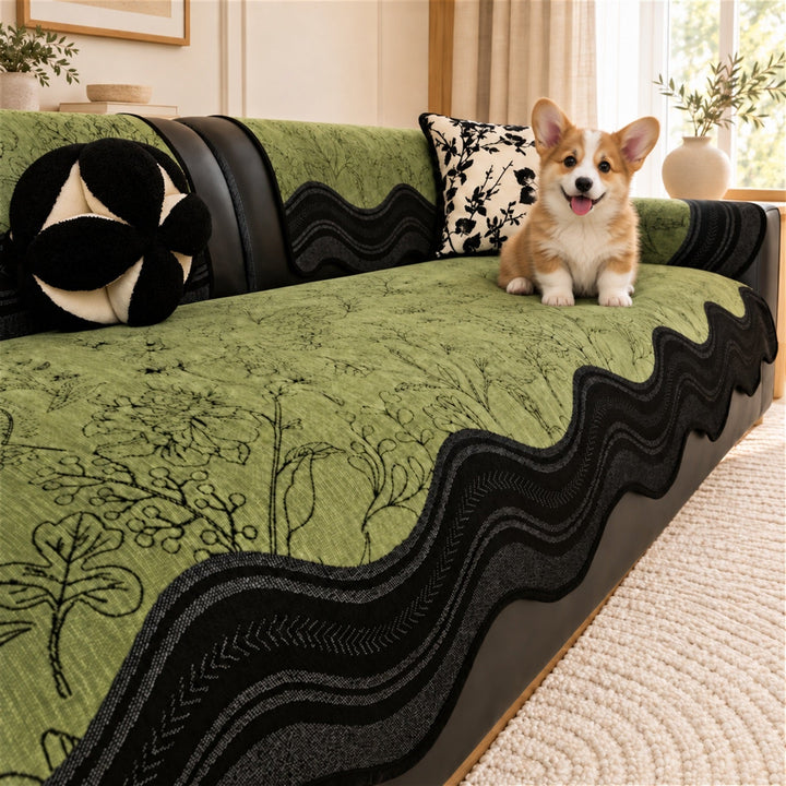 Garden Sketch Sofa Cover | Soft Chenille | Non-Slip & Machine Washable