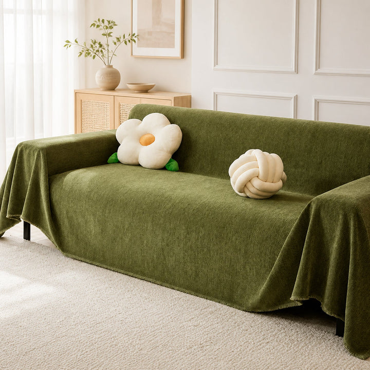 Herringbone Chenille Sofa Throw | Machine-Washable All-Season Sofa Protector
