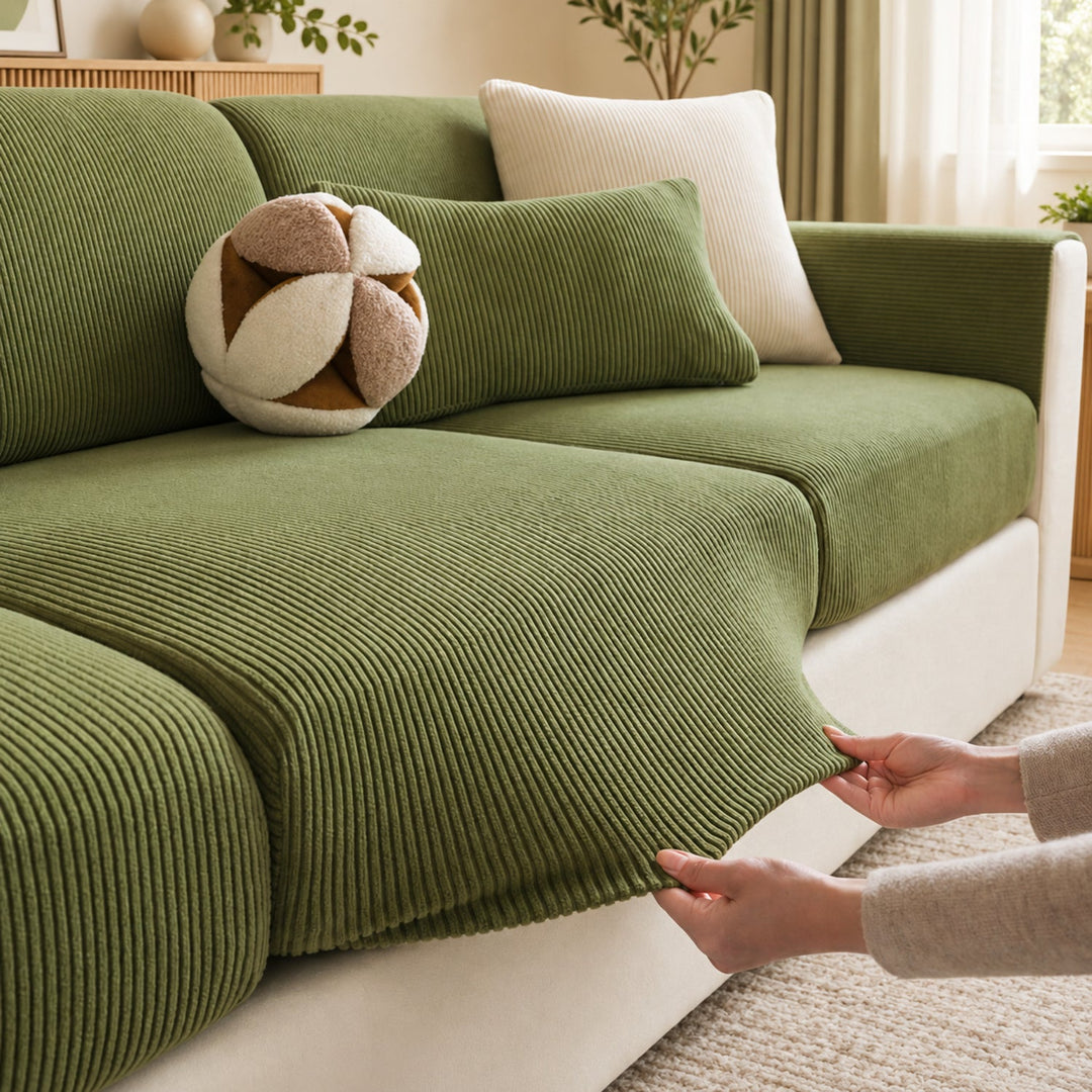 Striped Corduroy Stretch Sofa Cushion Covers | Scratch-Resistant Washable Sofa Protector