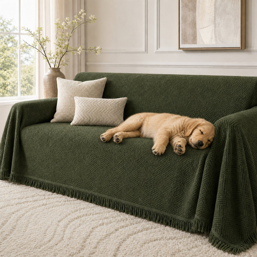 Linework Chenille Sofa Throw | Scratch-Resistant | Machine Washable | Sofa Protector