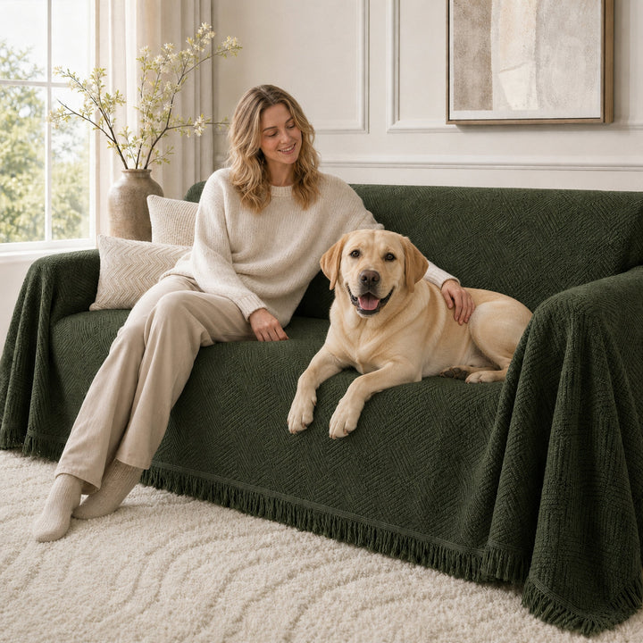 Linework Chenille Sofa Throw | Scratch-Resistant | Machine Washable | Sofa Protector