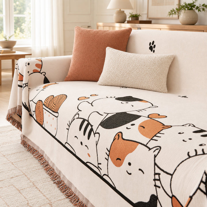 Cosy Cat Sofa Throw | Thick Chenille Anti-Scratch | Machine-Washable